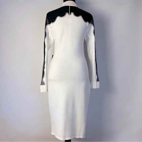 White Sweater Dress Black Lace Rhinestone Details Venus Size M - Picture 3 of 11